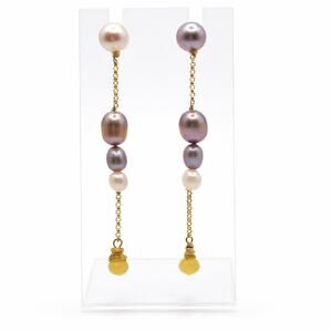 Ombré Pearl Stud Fire Opal Long Dangle Drop Earring